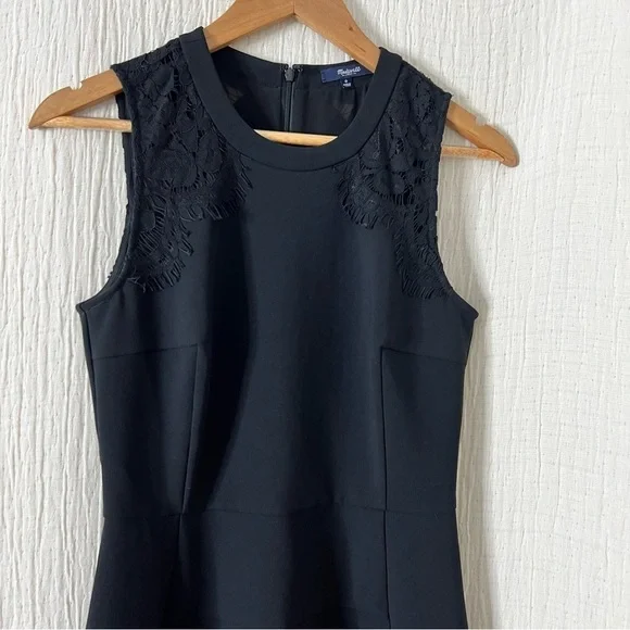 Madewell Black Lace Insert Anywhere Mini Fit and Flare Dress, Size 0